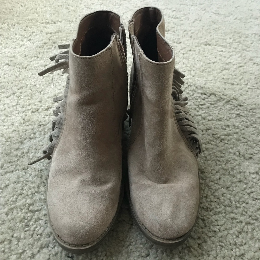 Beige Fringe Zip Up Booties